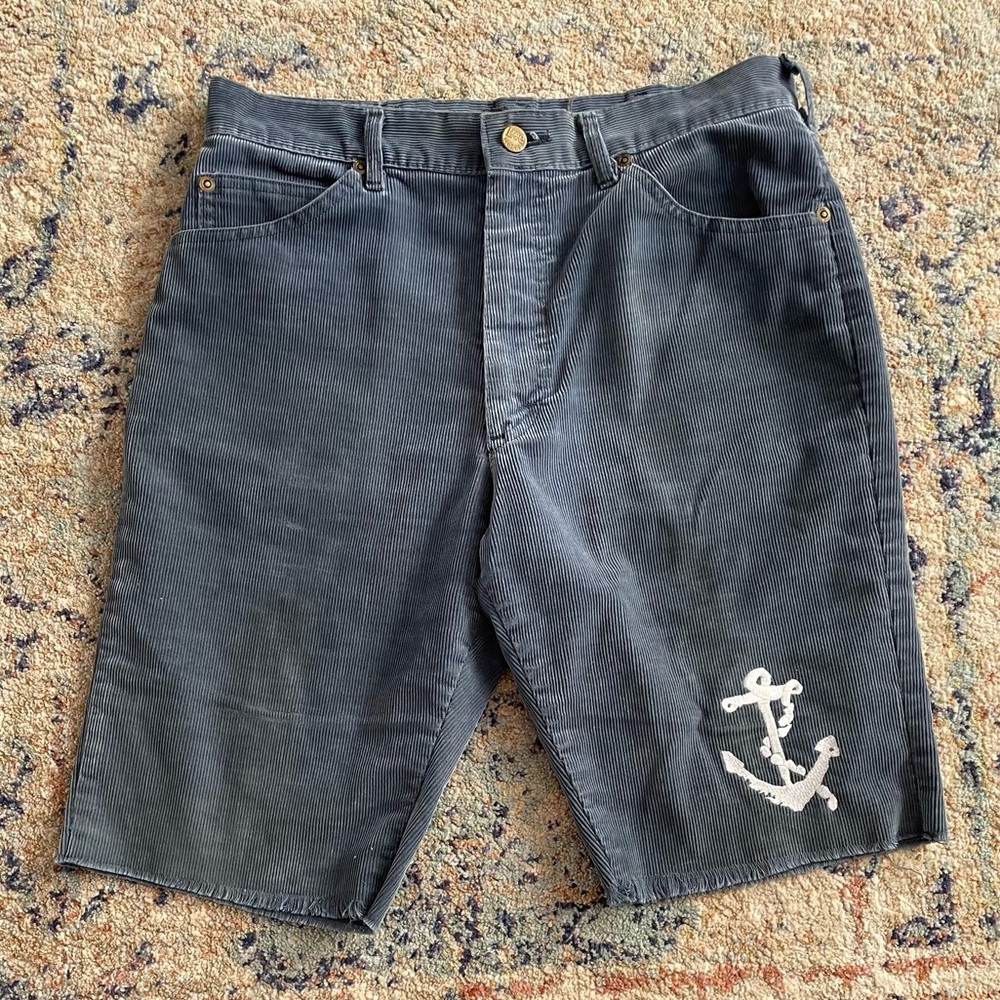 Vintage cutoff corduroy shorts with anchor embroidery